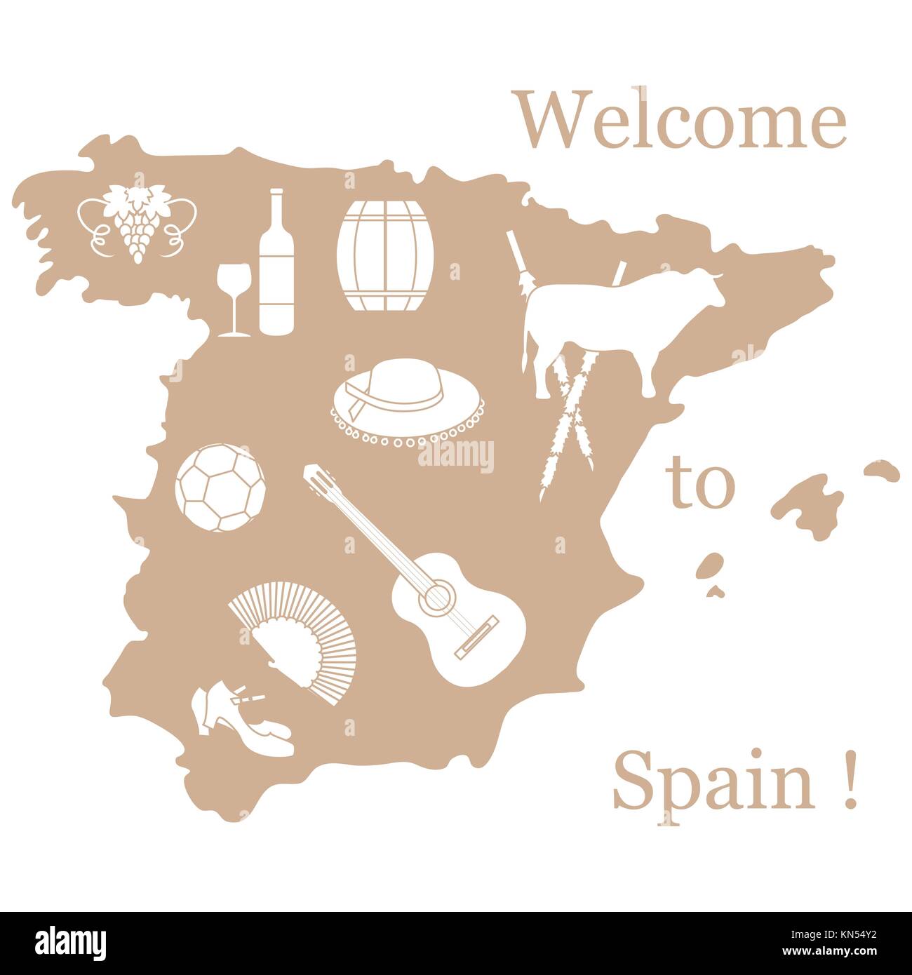 Illustrazione vettoriale con vari simboli della Spagna. viaggi e tempo libero. design per banner, poster o di stampa. Illustrazione Vettoriale