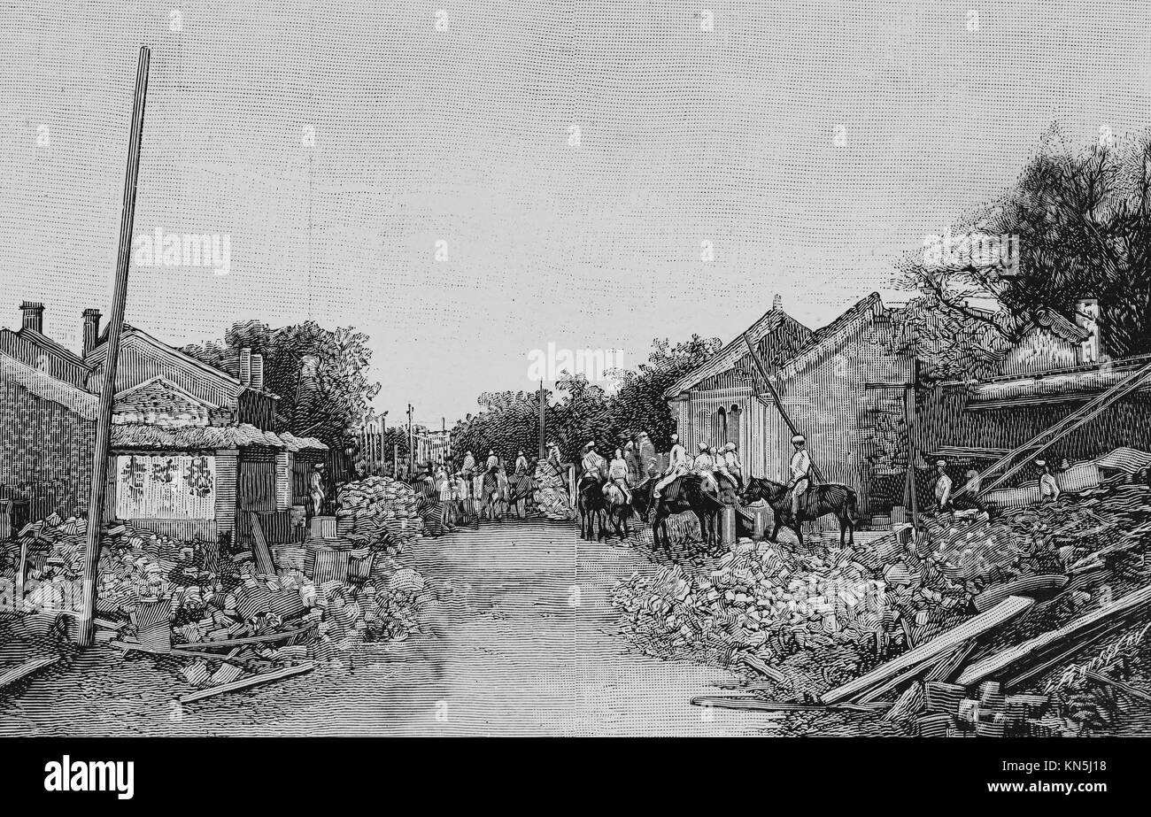 Boxer Rebellion 1900, Legations Street after the Siege, Foto del quotidiano francese l'Illustration, 3 novembre 1900, Foto Stock