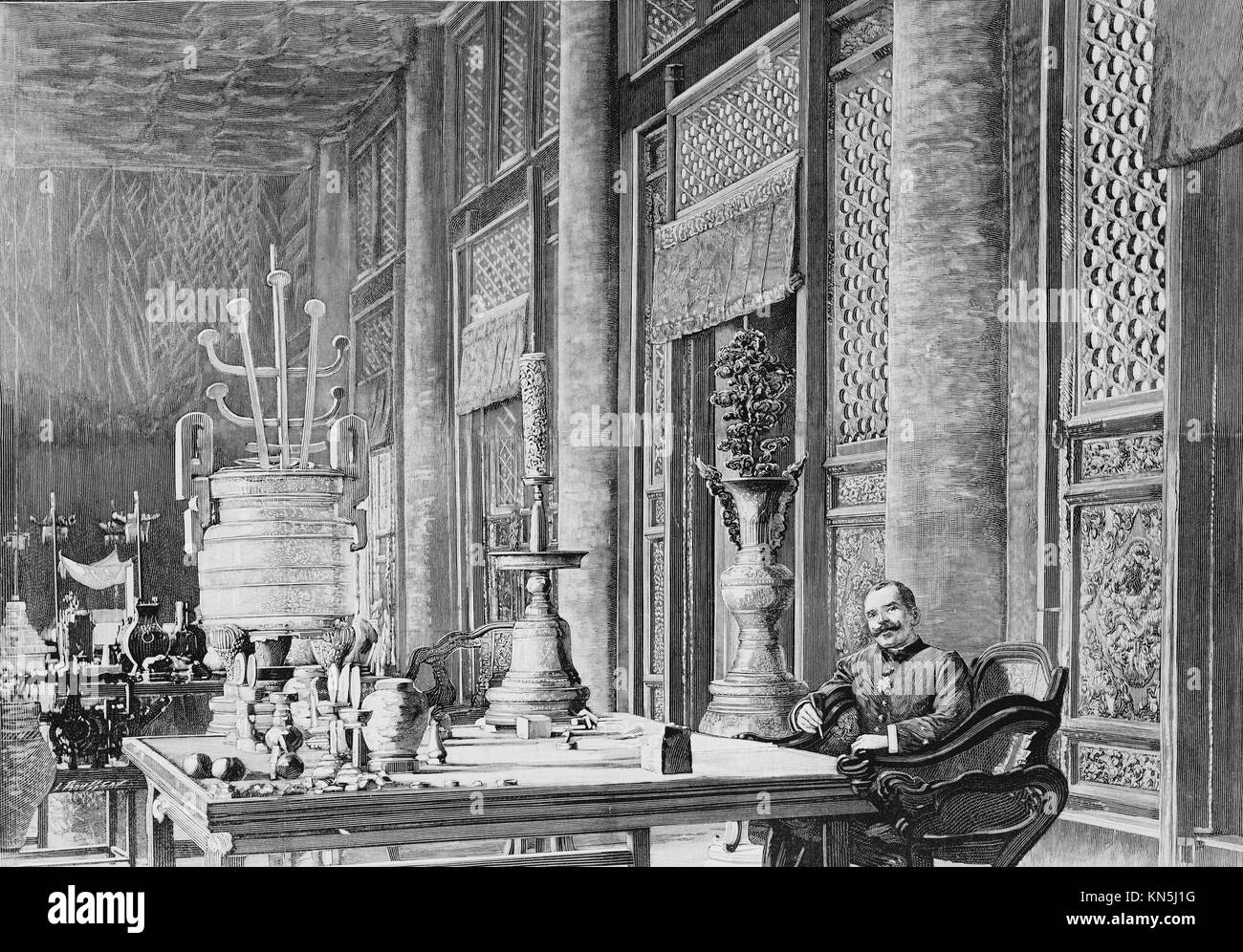 Boxer Rebellion 1900, Ufficio del Palazzo Imperiale del Generale Frey il comandante delle truppe francesi, immagine dal quotidiano settimanale francese l'Illustration, 10 novembre 1900 Foto Stock