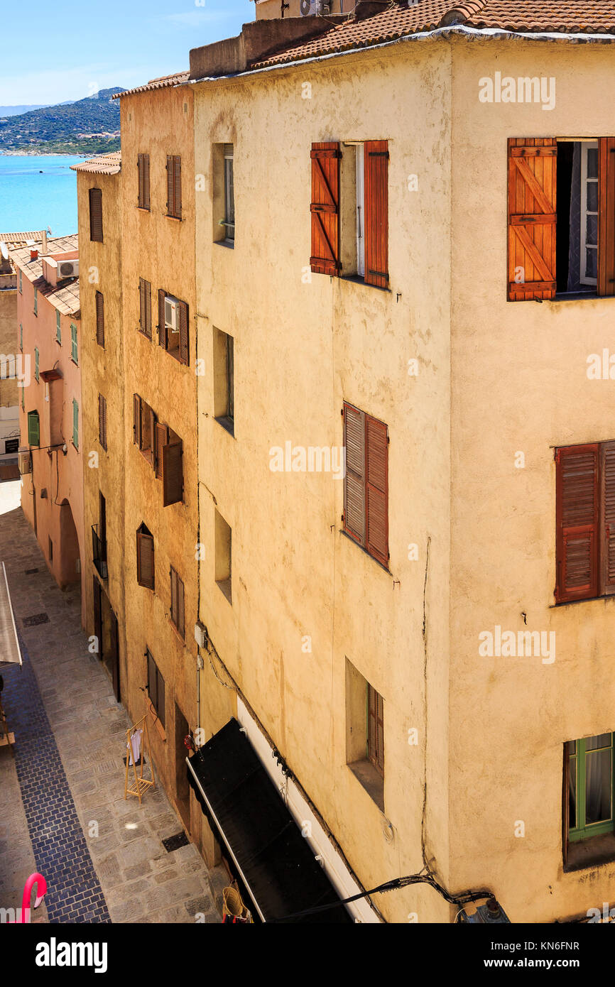 Ille Rousse Old Town Center, Corsica Foto Stock