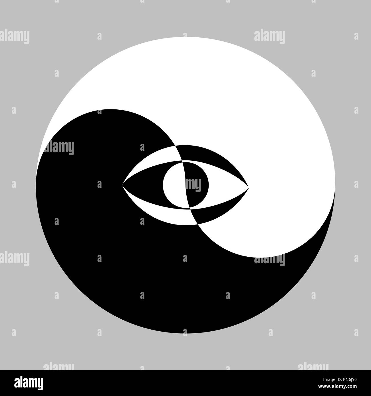 Yin Yang simbolo e l'occhio. Illustrazione Vettoriale