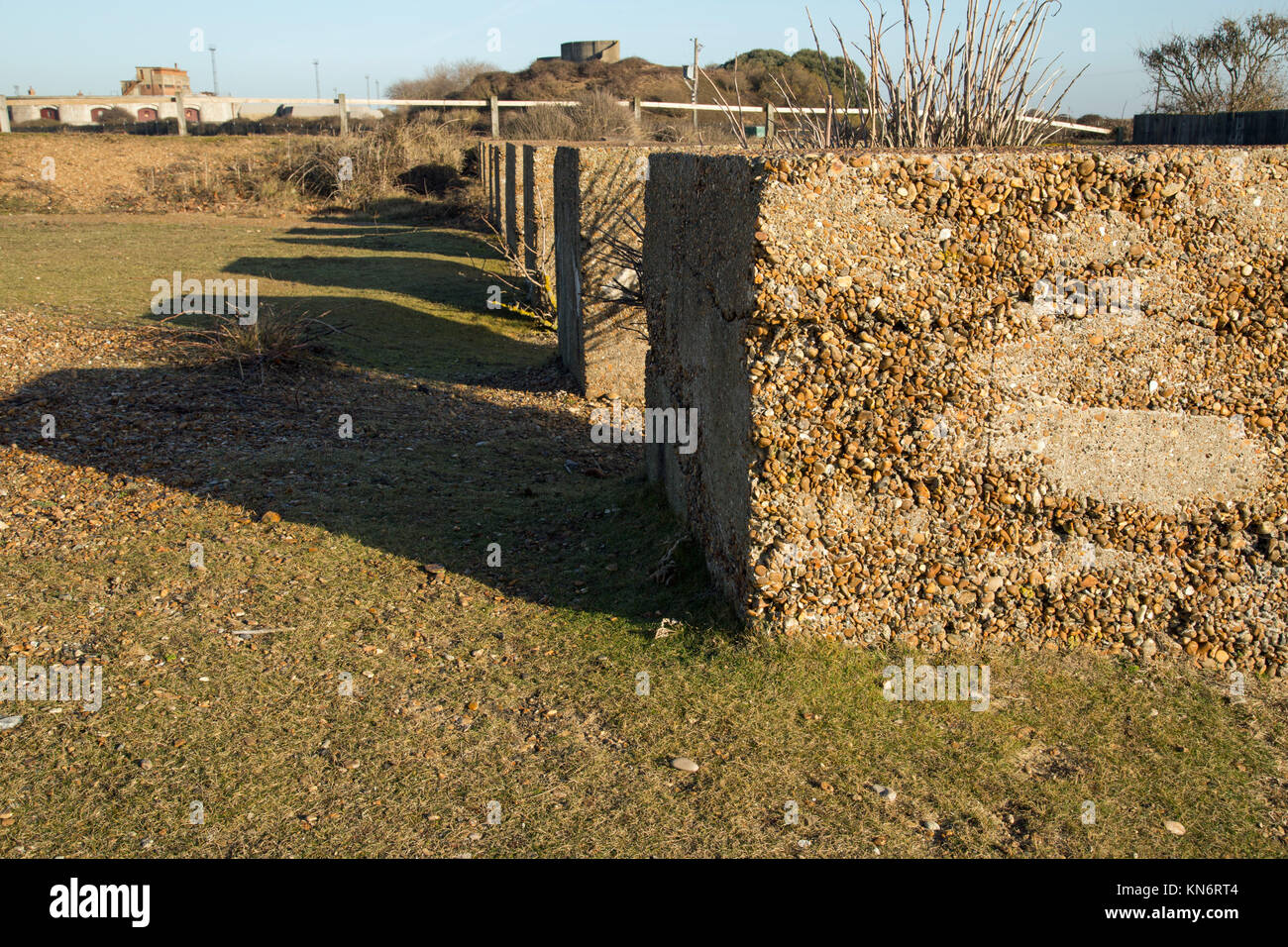 Durante la Seconda Guerra Mondiale le difese di calcestruzzo a Ipswich, Suffolk, Inghilterra Foto Stock