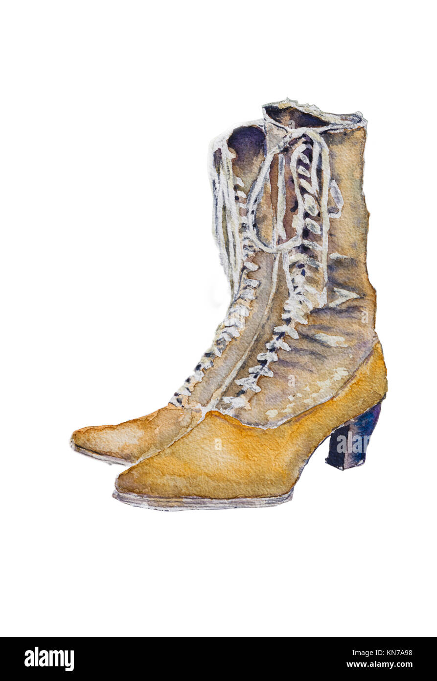 Primi del novecento donne di alta lace up boots Stati Uniti d'America. Stile acquerello illustrazione cut-out Foto Stock Primi del novecento donne di alta lace up boots Stati Uniti d'America. Stile acquerello illustrazione cut-out Foto Stock