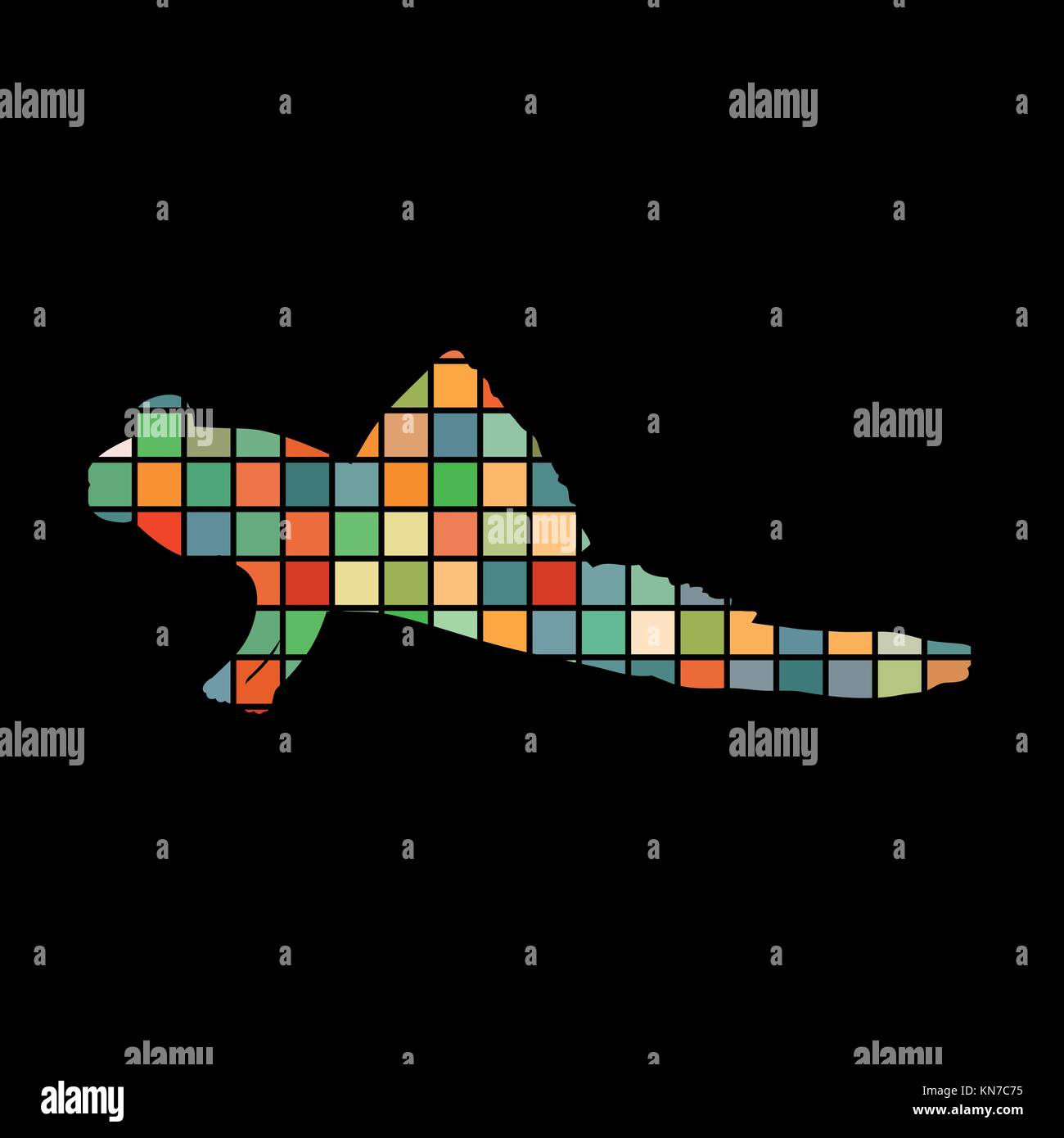 Pesce mudskipper colore mosaico silhouette di animali acquatici backgroun Illustrazione Vettoriale
