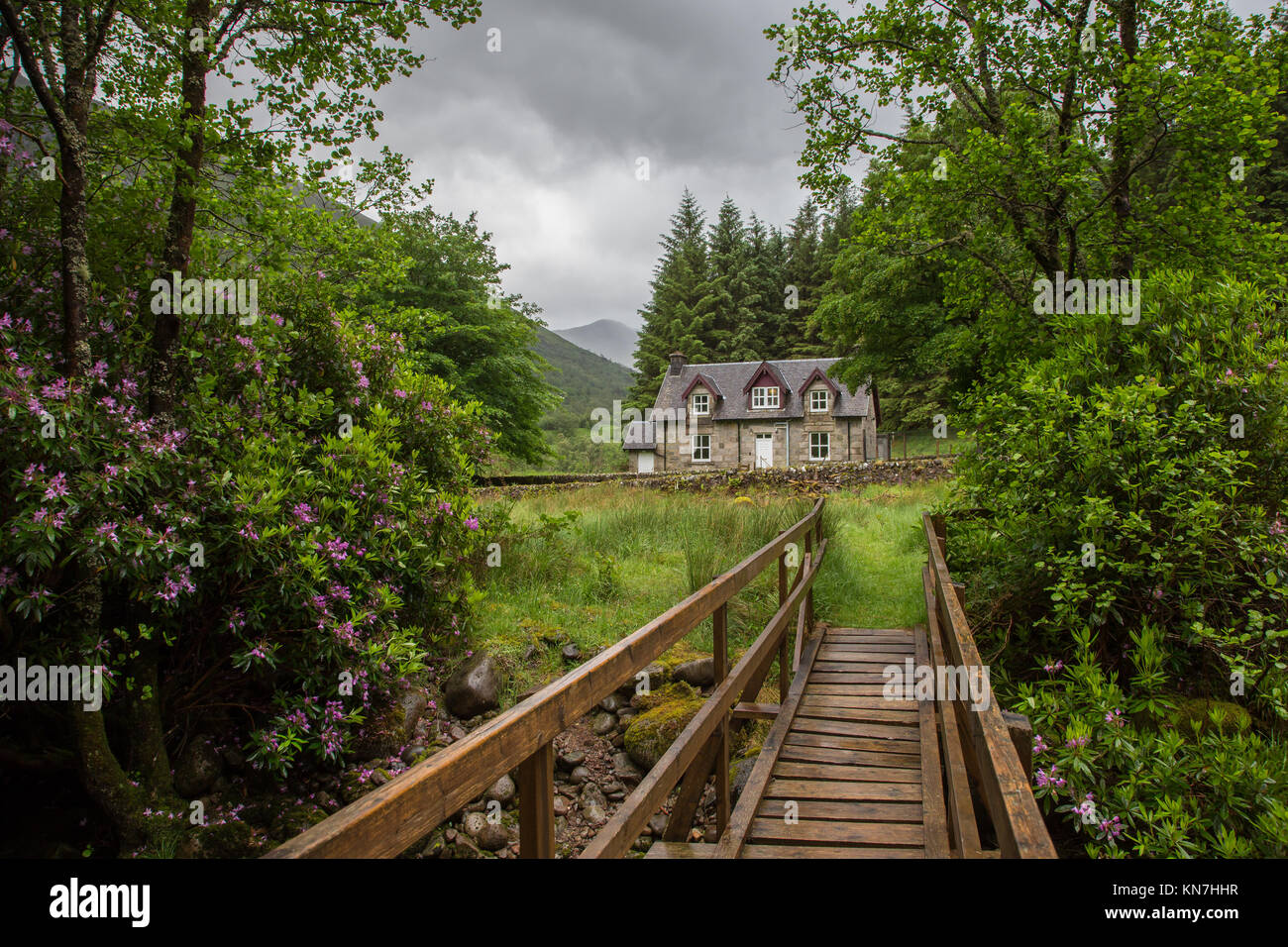 Casa per le vacanze in Glen Etive, Scozia Foto Stock