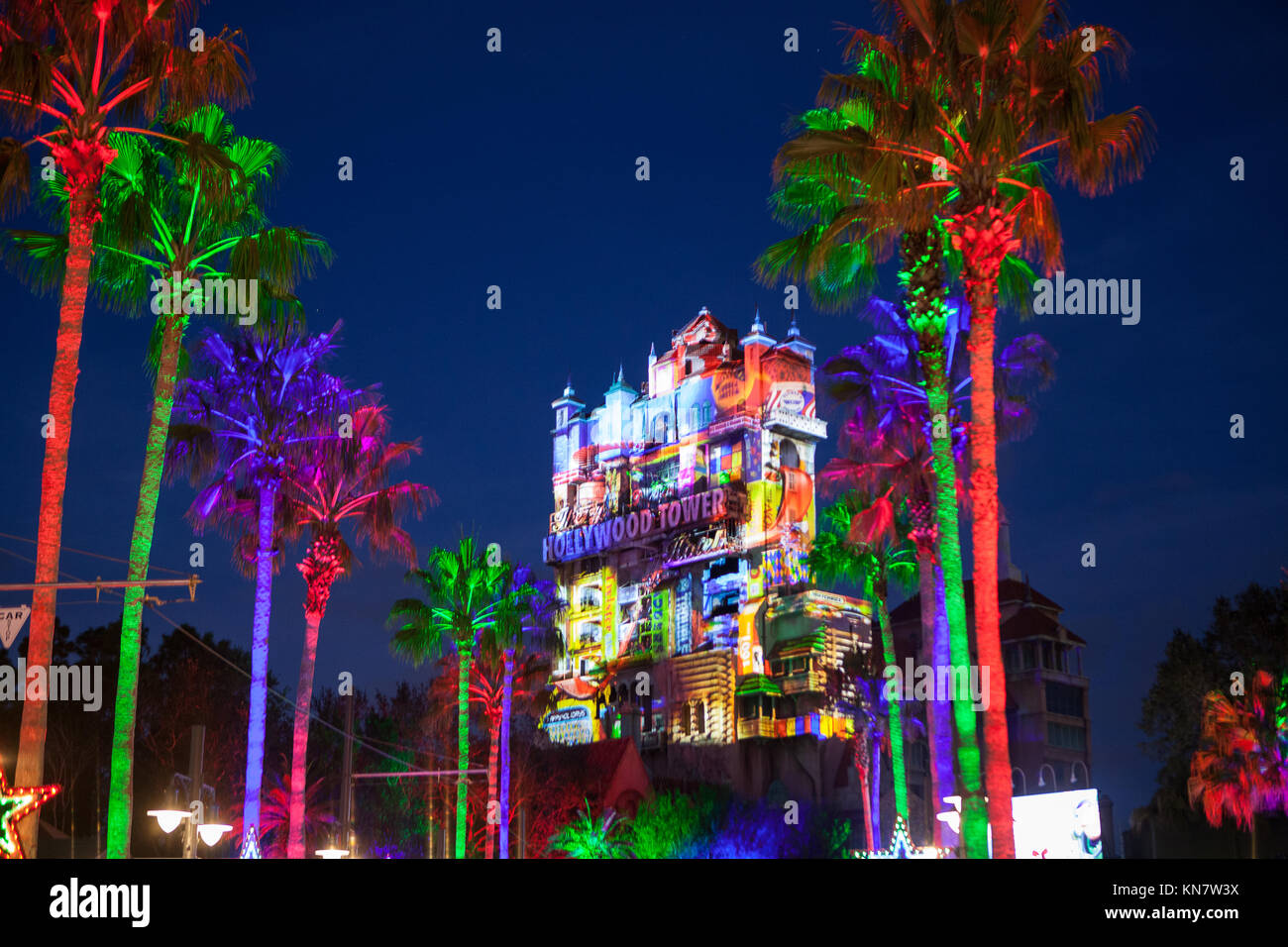 Sunset saluti della stagione, Torre del Terrore, Disney Studios di Hollywood, Orlando, Florida Foto Stock