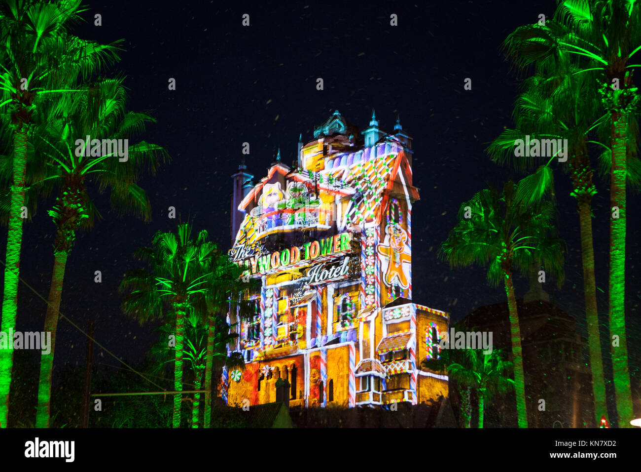 Sunset saluti della stagione, Torre del Terrore, Disney Studios di Hollywood, Orlando, Florida Foto Stock