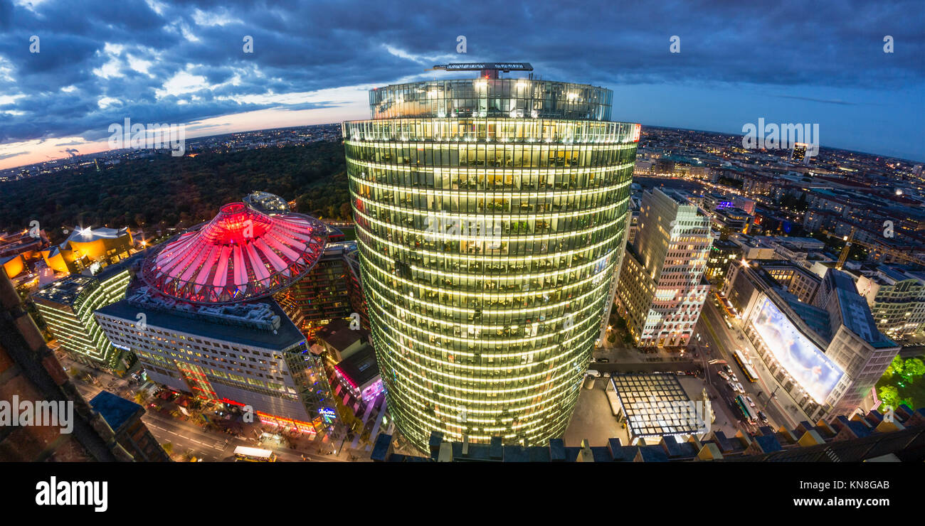 Vista panoramica dal Kollhoff Tower, il Sony Center , Berlino, Germania, Foto Stock