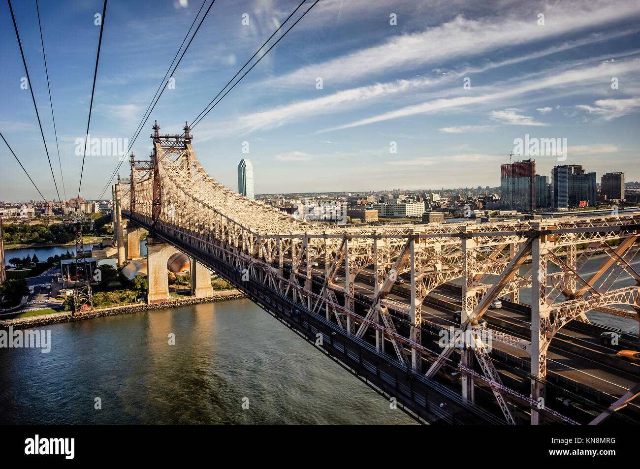 Il Queensboro Bridge a Roosevelt Island, Manhattan NYC, STATI UNITI D'AMERICA Foto Stock