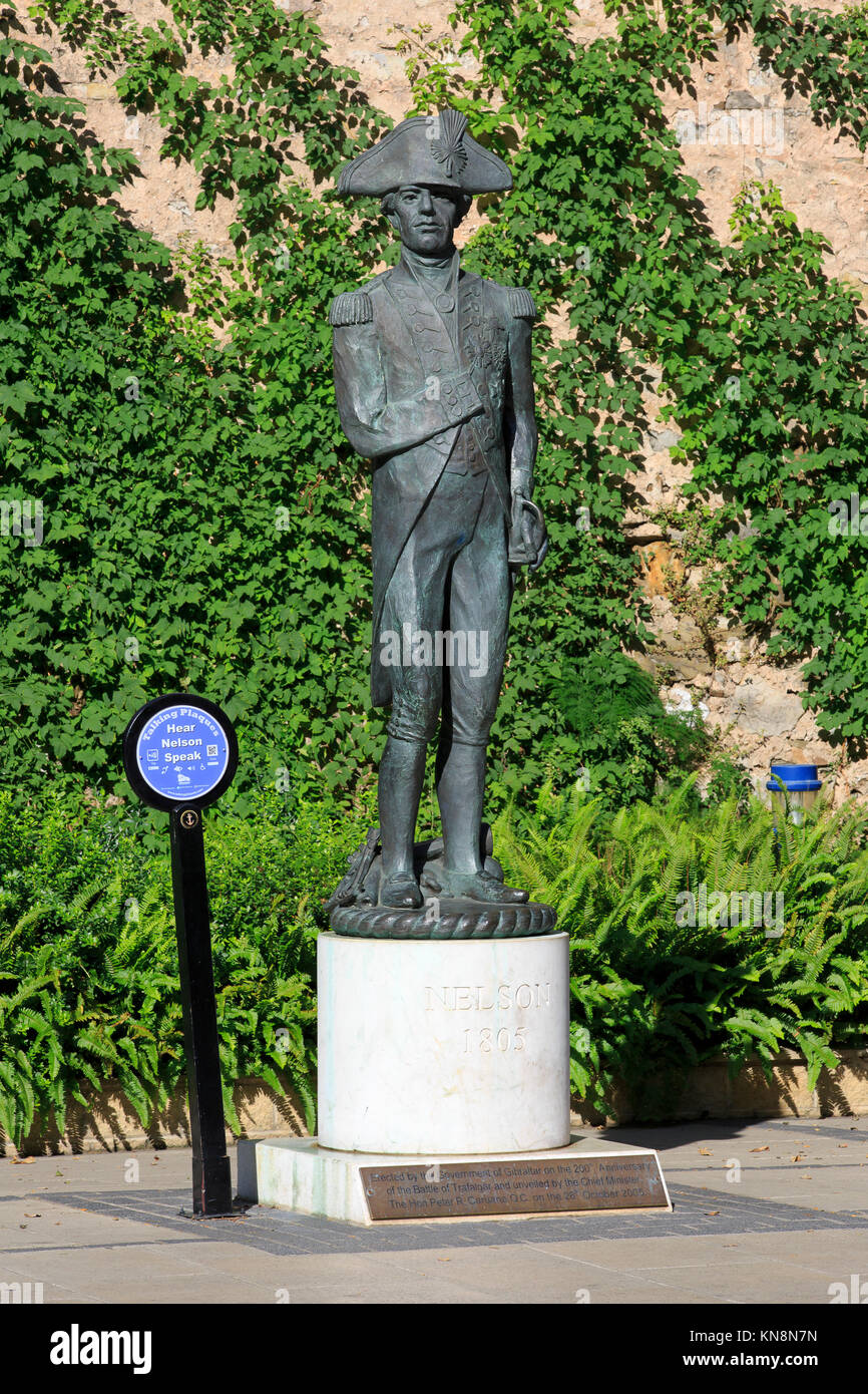 Statua del vice ammiraglio Horatio Nelson (1758-1805) a sud Bastion in Gibilterra Foto Stock