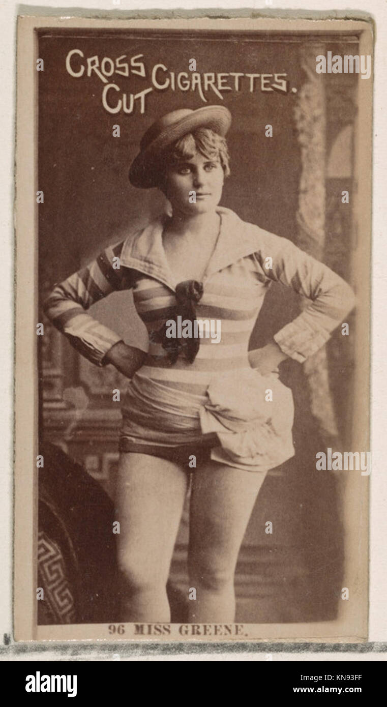 Carta numero 96 raffigurante Miss Greene della serie Actors and Actresses emessa da W. Duke, Sons & Co. Per promuovere le sigarette Cross Cut negli anni '1880, fotografia di albume conservata dal Metropolitan Museum of Art Foto Stock