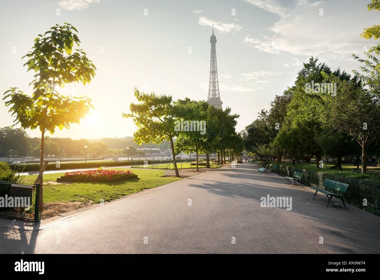 Calma la mattina in giardini Trocadero a Parigi, Francia. Foto Stock