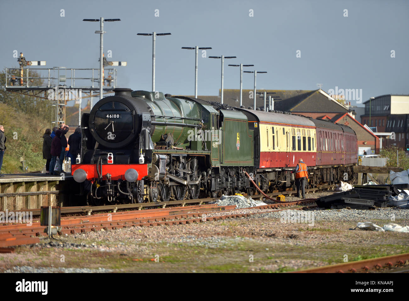 Royal Scot locomotiva a vapore a Littlehampton stazione. Foto Stock