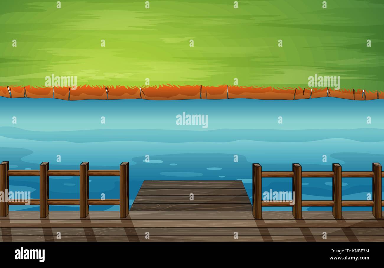 Illustrazione di un fiume con una porta di legno Illustrazione Vettoriale
