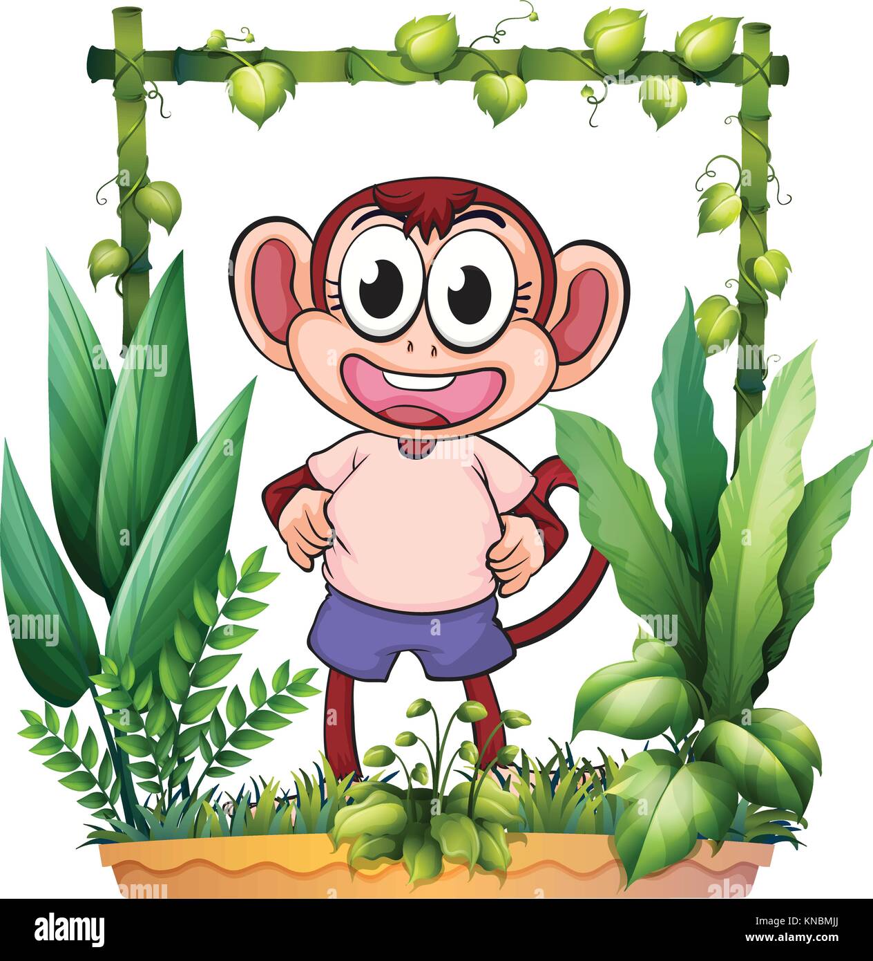 Illustrazione di una scimmia con una maglia rosa su sfondo bianco Illustrazione Vettoriale