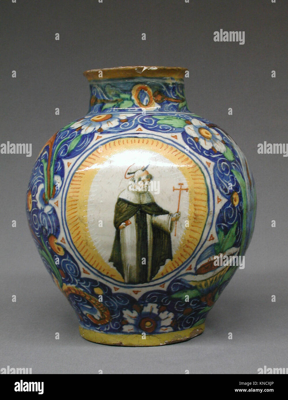 Vaso globulare incontrato LC-02 5 14-001 188534 Maker: stile di Domenico Veneziano, italiano, attivo dal 1438?morì 1461 Firenze, vaso globulare, risalente alla fine del XVI secolo, Maiolica (stagno-terracotta invetriata), globale (conferma): 10 3/8 x 8 15/16 x 8 15/16 in. (26,4 x 22,7 x 22,7 cm). Il Metropolitan Museum of Art di New York. Dono di W. B. Osgood Campo, 1902 (02.5.14) Foto Stock