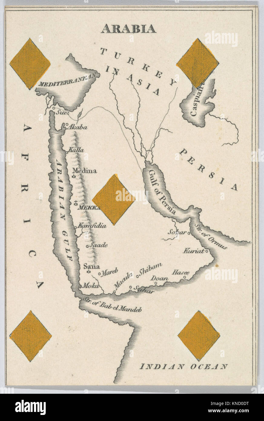 Questa illustrazione dell'Arabia tratta dal Court Game of Geography mostra rappresentazioni regionali e nazionali utilizzate nei giochi educativi. Foto Stock