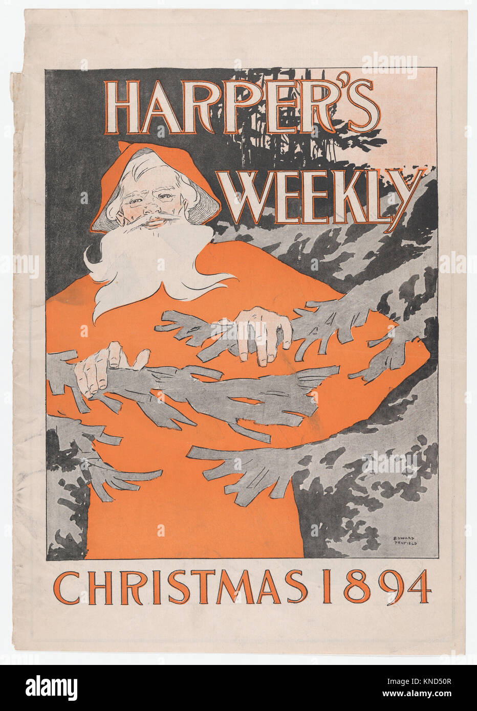 Harper's- Christmas Artist: Edward Penfield, American, Brooklyn, New York 1866-1925 Beacon, New York, Editore: Harper and Brothers, Editori, Harper's: Christmas, 1894, litografia, Foglio: 16 1/16 - 11 1/4 poll. (40,8 - 28,6 cm). Foto Stock