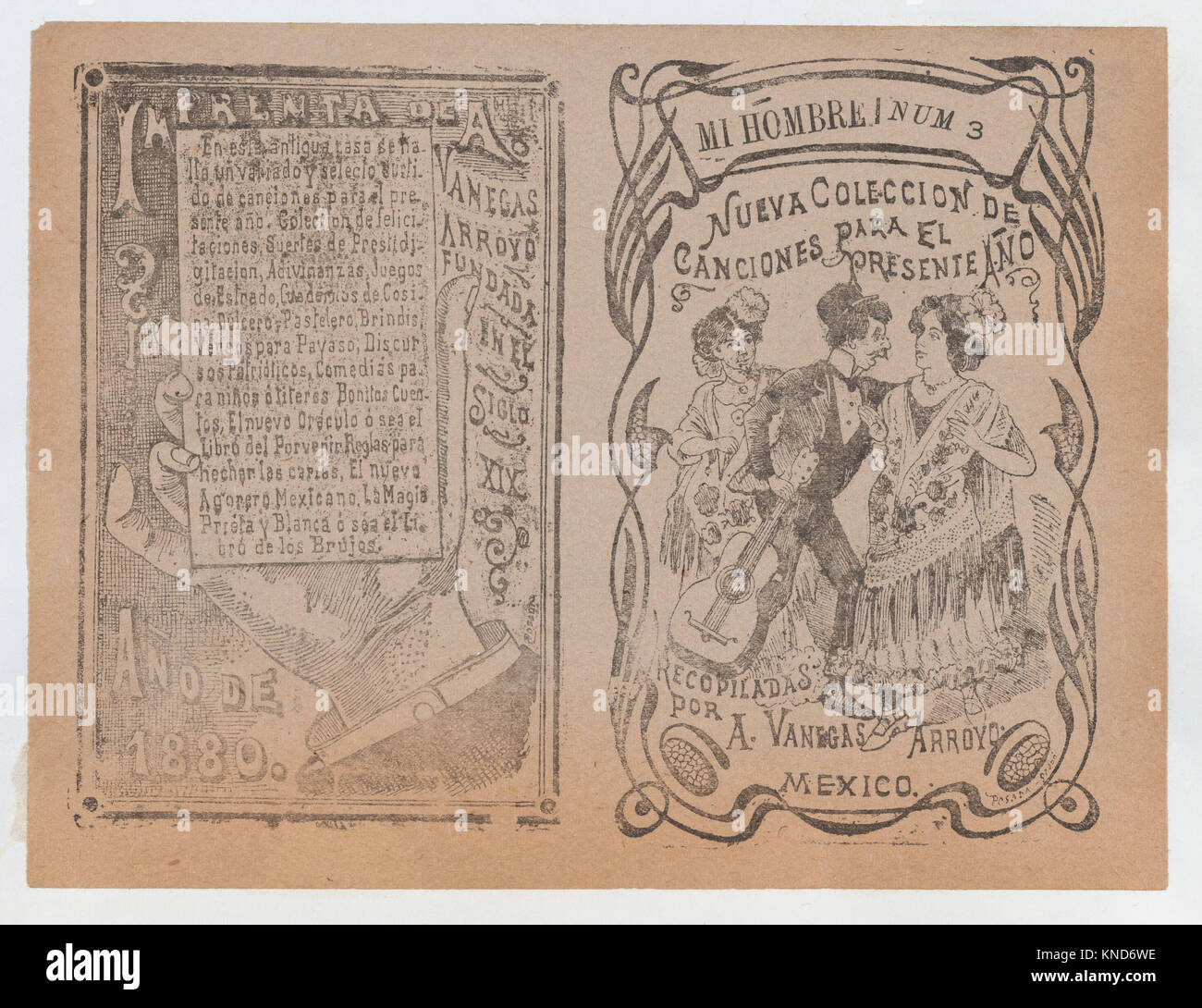 Questa illustrazione di copertina mostra un uomo con una chitarra che abbraccia una donna, con un'altra che osserva, illustrando l'interazione sociale, l'emozione e il contesto musicale. Foto Stock