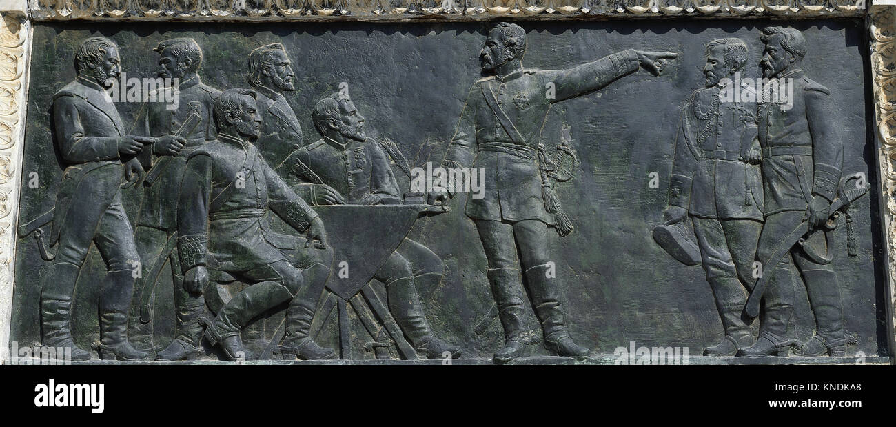 Un monumento di Juan Prim (1814-1870). Ritiro dal Messico, 1882-1887. Sollievo da Luís Puiggener (1851-1918). Il Parco della Ciutadella. Barcellona, Spagna. Foto Stock