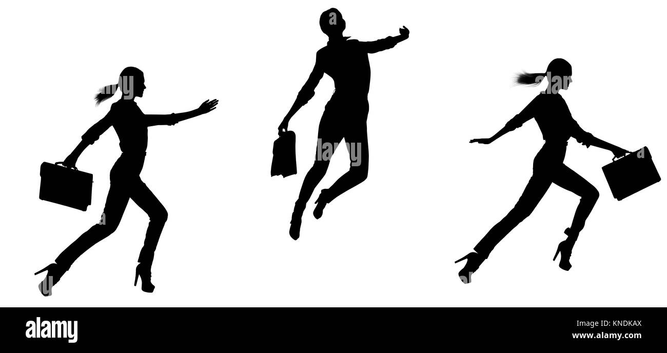 Collage di donna di silhouette jumping. Foto Stock