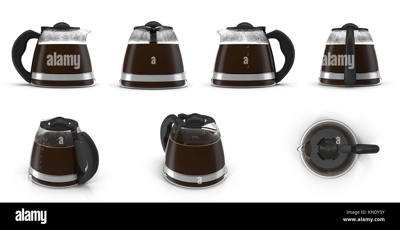 Caraffa di caffè rende impostato da angolazioni diverse su un bianco. 3D illustrazione Foto Stock