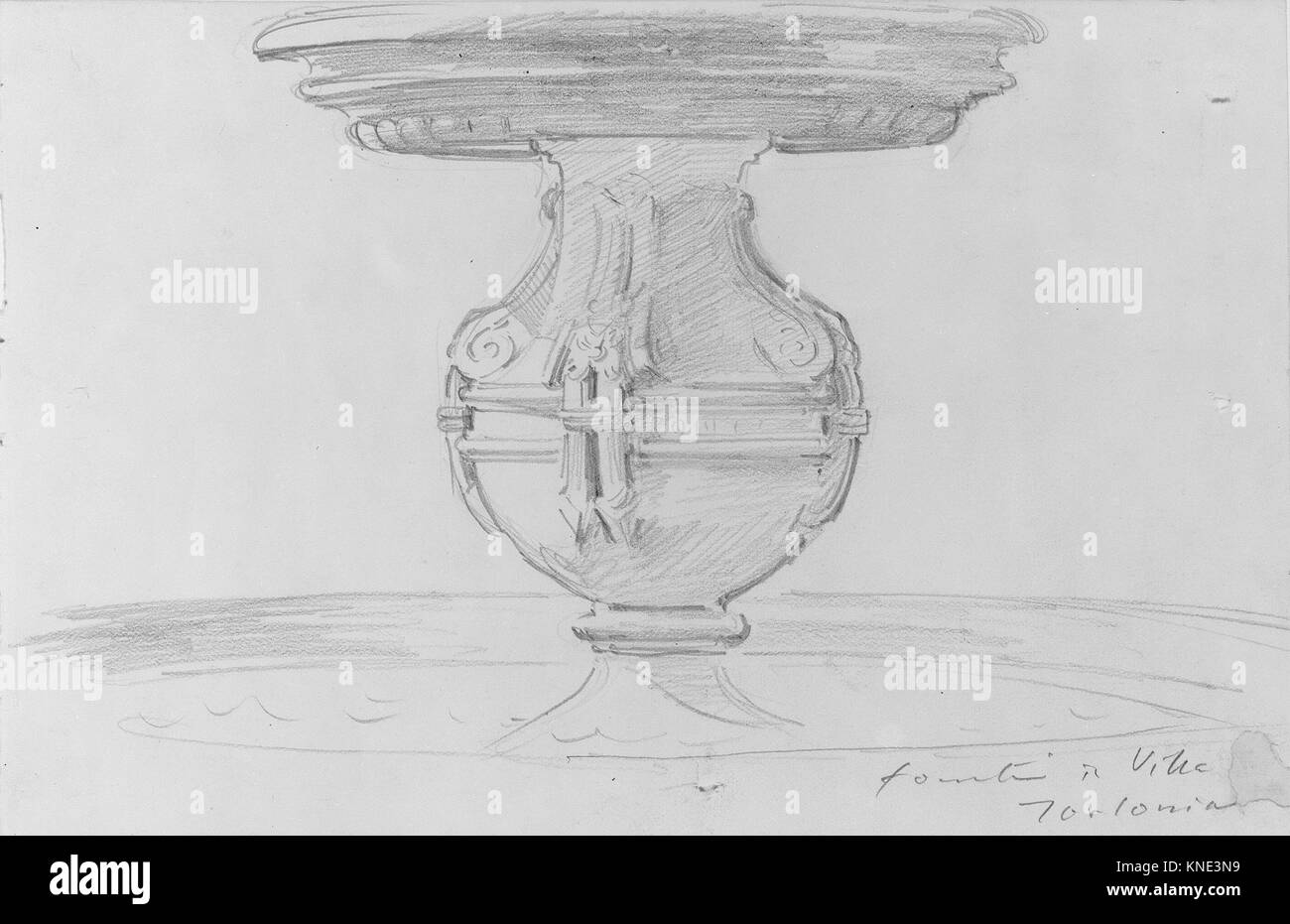 Questa rappresentazione mostra la fontana di Villa Torlonia a Frascati, evidenziando il design architettonico, la disposizione del paesaggio e il significato storico. Foto Stock