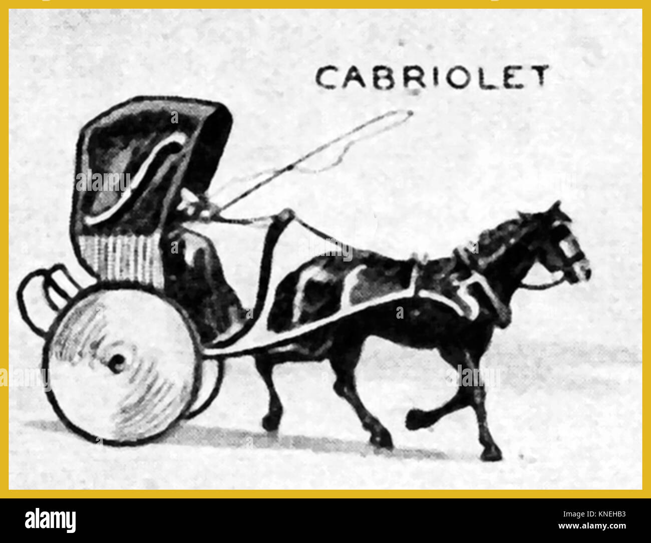 A cavallo il trasporto - un 1940's illustrazione che mostra un cavallo vittoriano disegnato Cabriolet carrello o su carrello Foto Stock