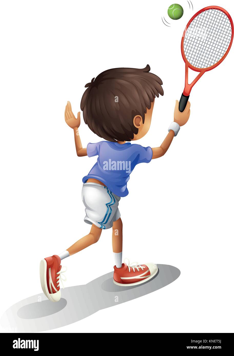 Illustrazione di un bambino gioca a tennis su uno sfondo bianco Illustrazione Vettoriale