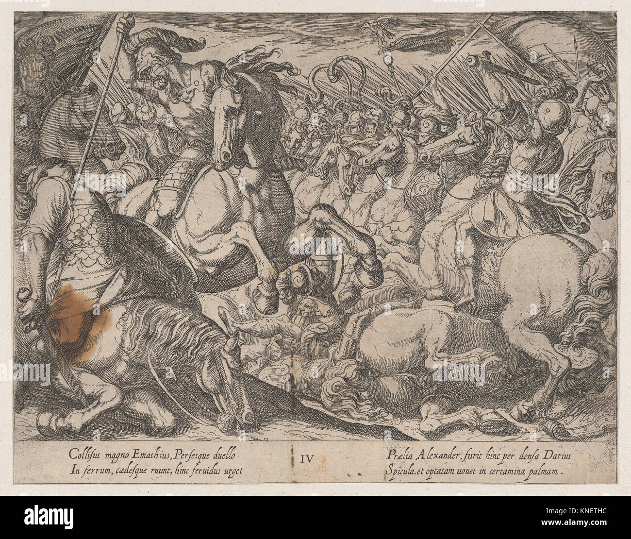 Piastra 4: Alexander combattendo i Persiani, da le gesta di Alessandro il Grande. Artista: Antonio Tempesta (italiano, Firenze Roma 1555-1630); Foto Stock