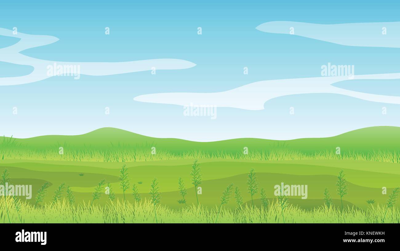 Illustrazione di un campo vuoto sotto un cielo blu chiaro Illustrazione Vettoriale