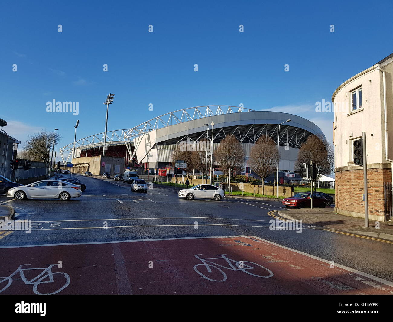 Thomond Park è uno stadio - Dic Xi 2017: Situato in Limerick in provincia irlandese di Munster. Lo stadio è di proprietà della Irish Rugby Football Unio Foto Stock
