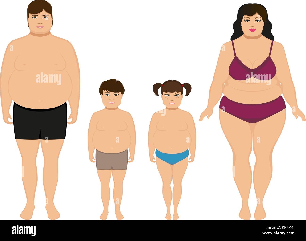 Vector cartoon grasso felice famiglia sovrappeso Illustrazione Vettoriale