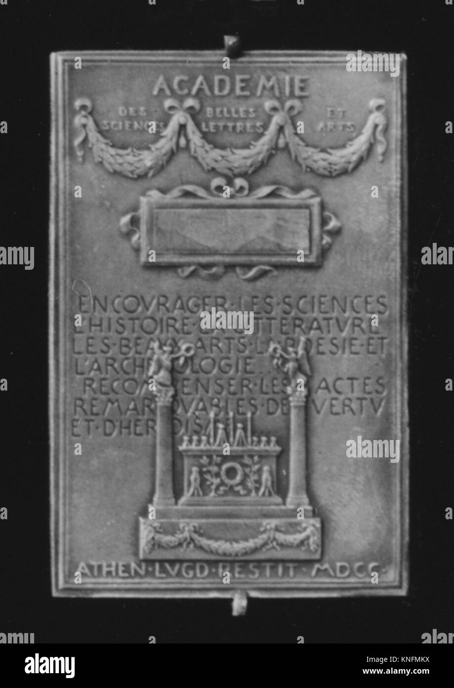 Award (Premio Jean ChaziC3A8re) presso l'accademia di Lione, 1879 incontrato 1865(det31) 188345 Artista: medaglia: Louis-Oscar Roty, francese, Parigi 1846?1911 Parigi, Award (Premio Jean Chazi?re) presso l'accademia di Lione, 1879, 1879, Bronzo, colpito, argentato, 2 1/2 ? 1 11/16 in. (64 ? 43 mm). Il Metropolitan Museum of Art di New York. Dono di Samuel P. Avery, 1897 (97.15.23a,b) Foto Stock