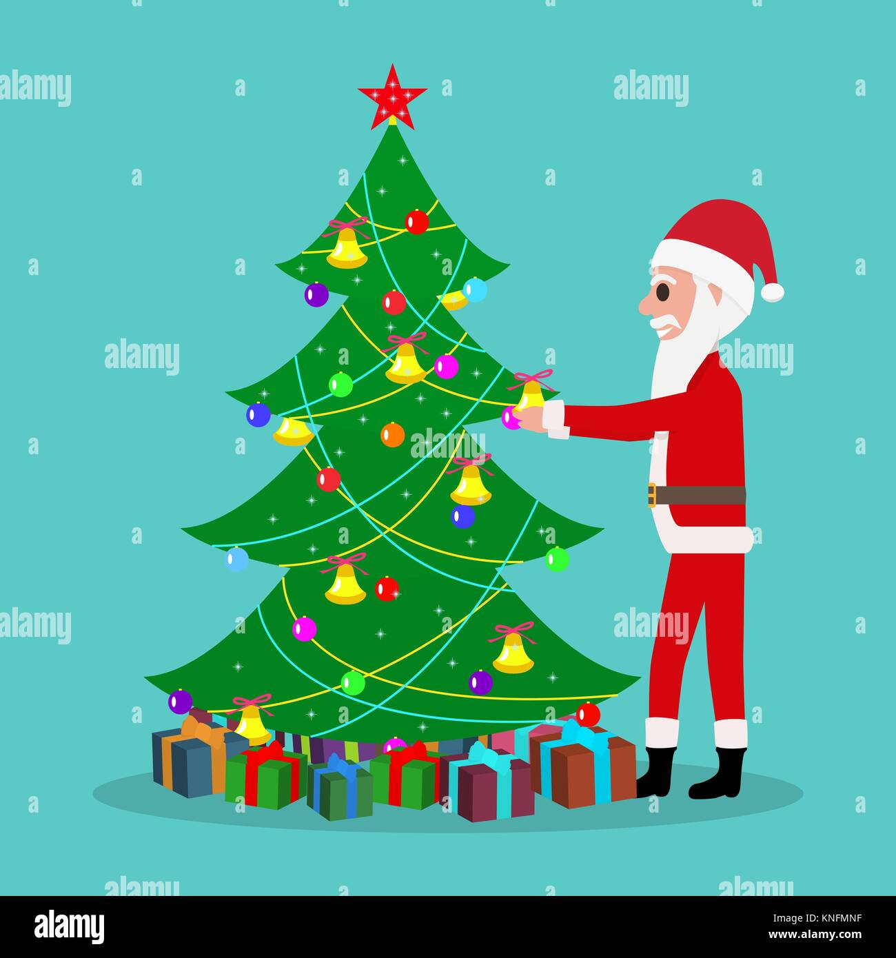Vector cartoon Babbo Natale Decorare albero di Natale Illustrazione Vettoriale