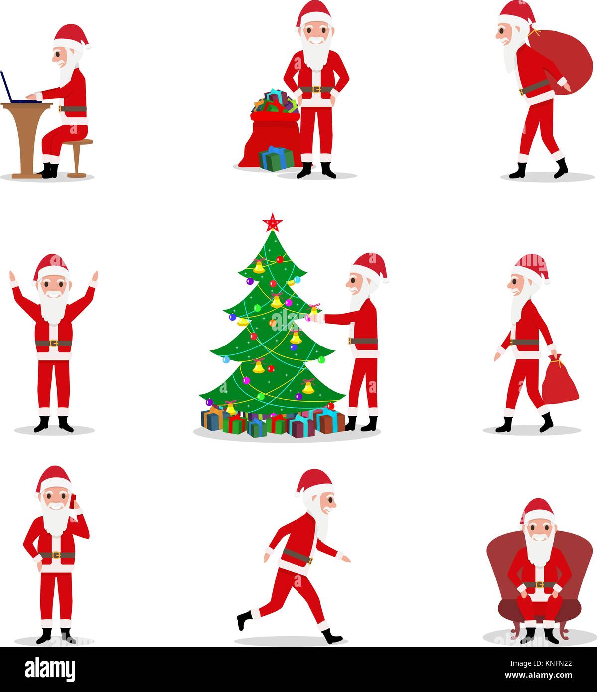 Set di vettore cartoon Babbo Natale pronto per il Natale Illustrazione Vettoriale