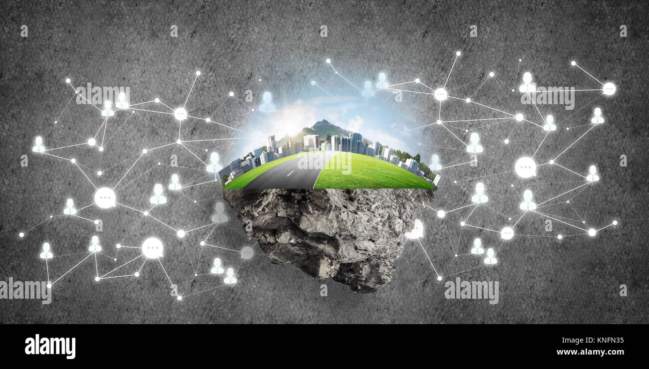 Concetto di moderne tecnologie di networking e di eco costruzione verde Foto Stock