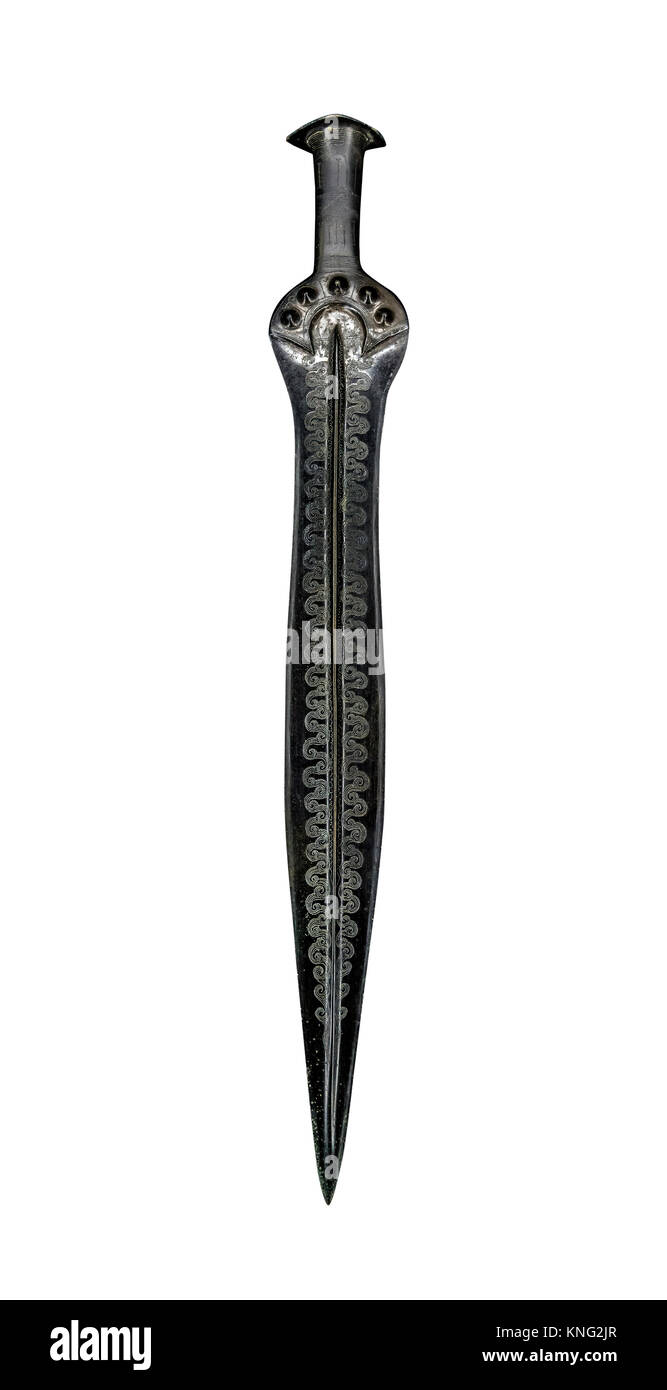 Piccola antica spada su uno sfondo bianco. Foto Stock