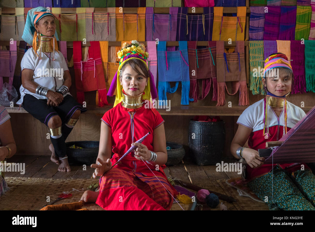 Padaung donna, Lago Inle, Nyaung Shwe, Myanmar, Asia Foto Stock