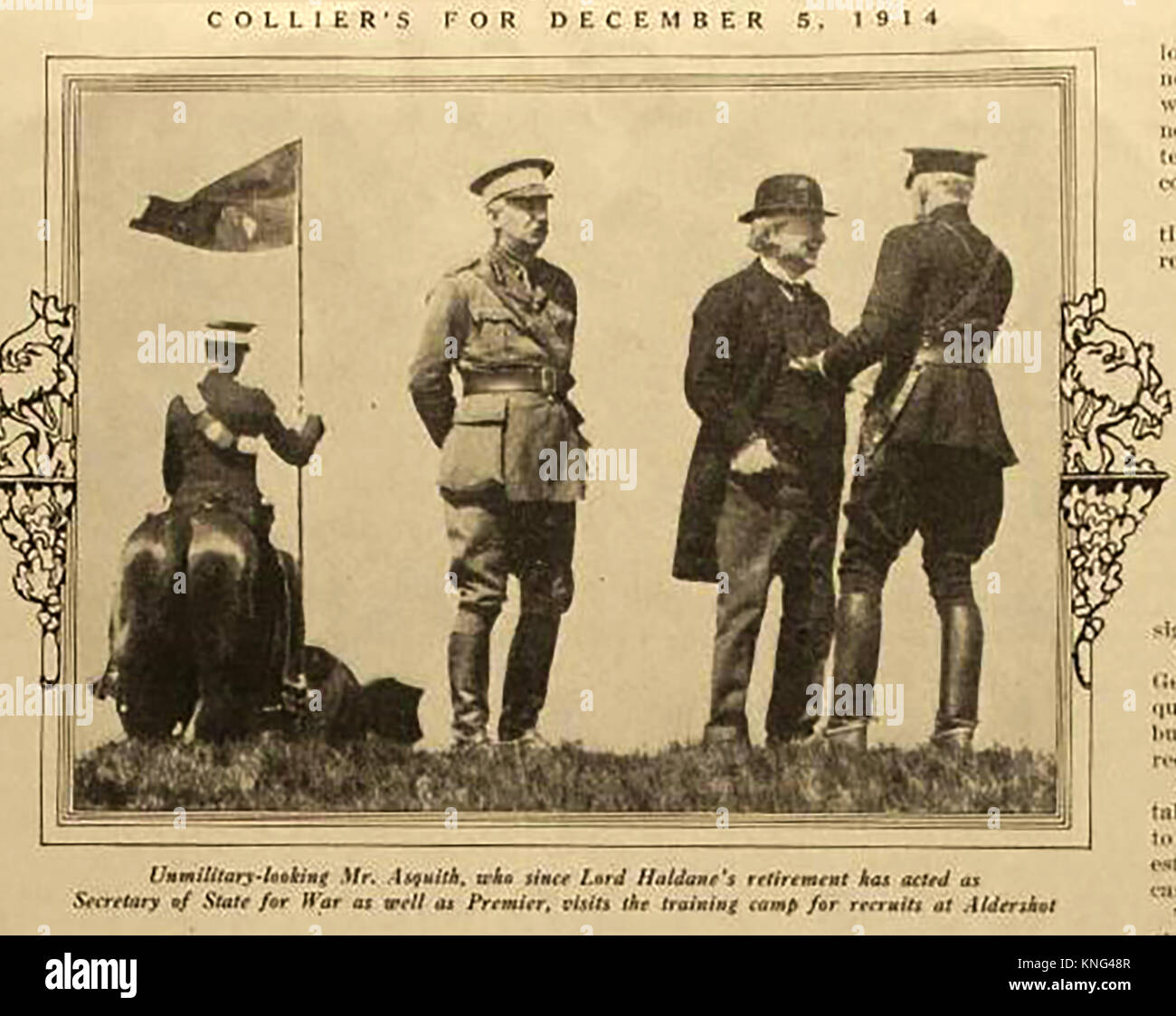 Herbert Henry Asquith, primo conte di Oxford e Asquith, KG, PC, KC, FRS -politico inglese e primo ministro dal 1908-1916 visitando Aldershot army training camp 1914 Foto Stock