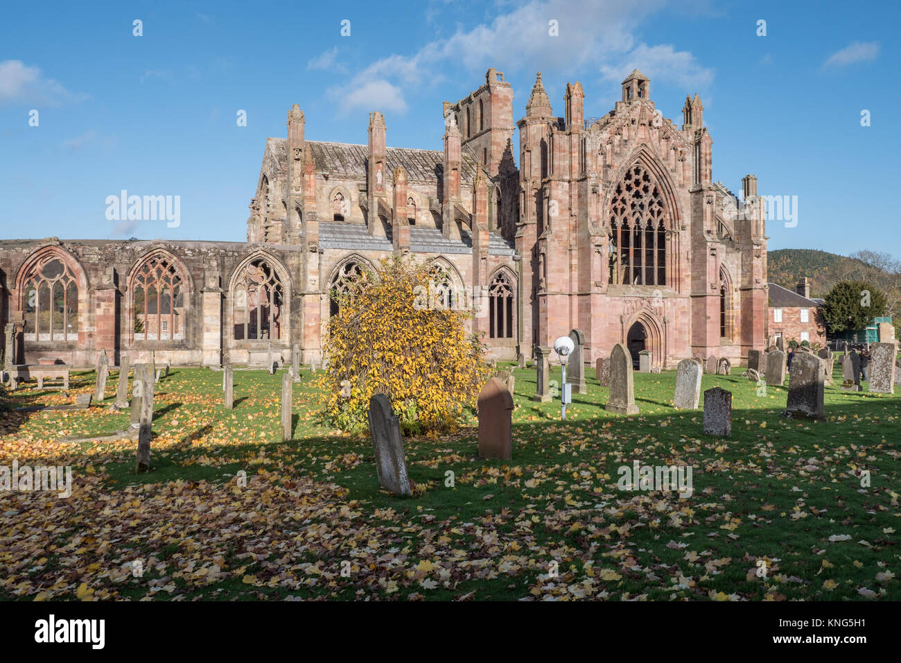 St Mary's Melrose Abbey in Melrose, Roxburghshire, Scozia. Regno Unito. Foto Stock