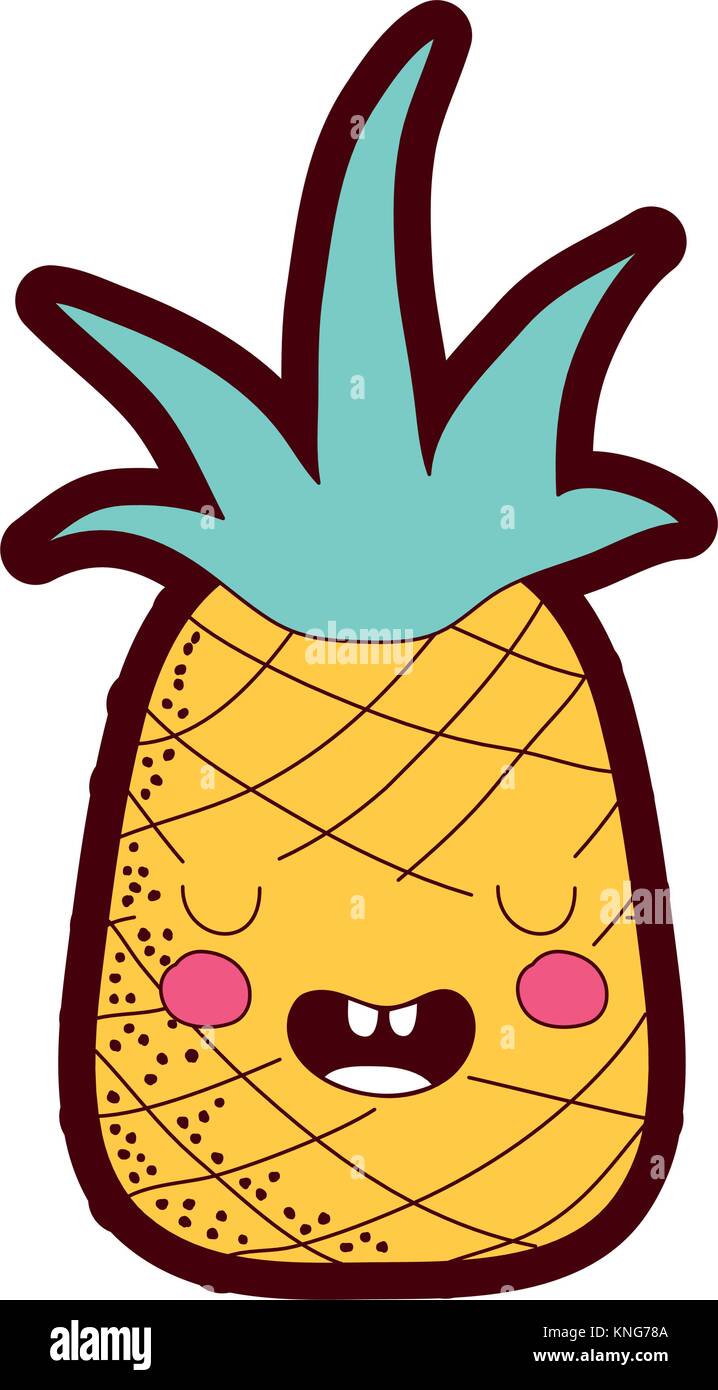 Colore linea cute kawaii ananas frutta divertente Illustrazione Vettoriale