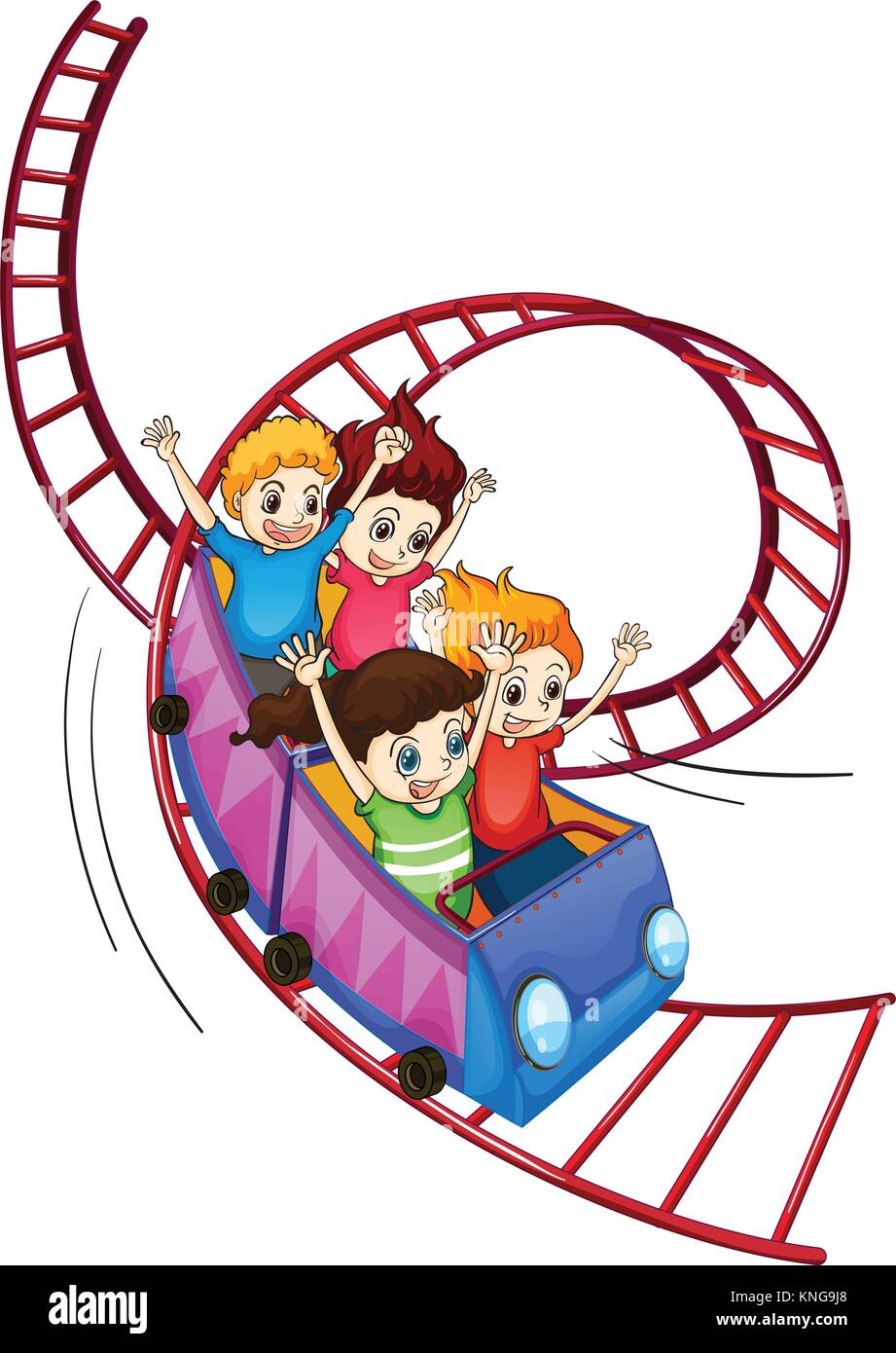 Illustrazione di coraggiosi bambini equitazione in un roller coaster ride su sfondo bianco Illustrazione Vettoriale