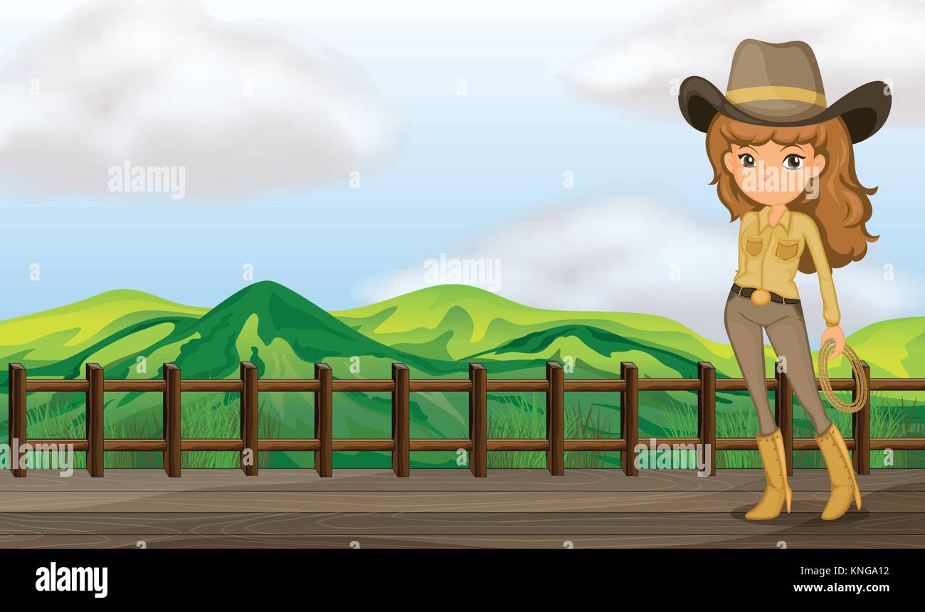 Illustrazione di un cowgirl nel ponte Illustrazione Vettoriale