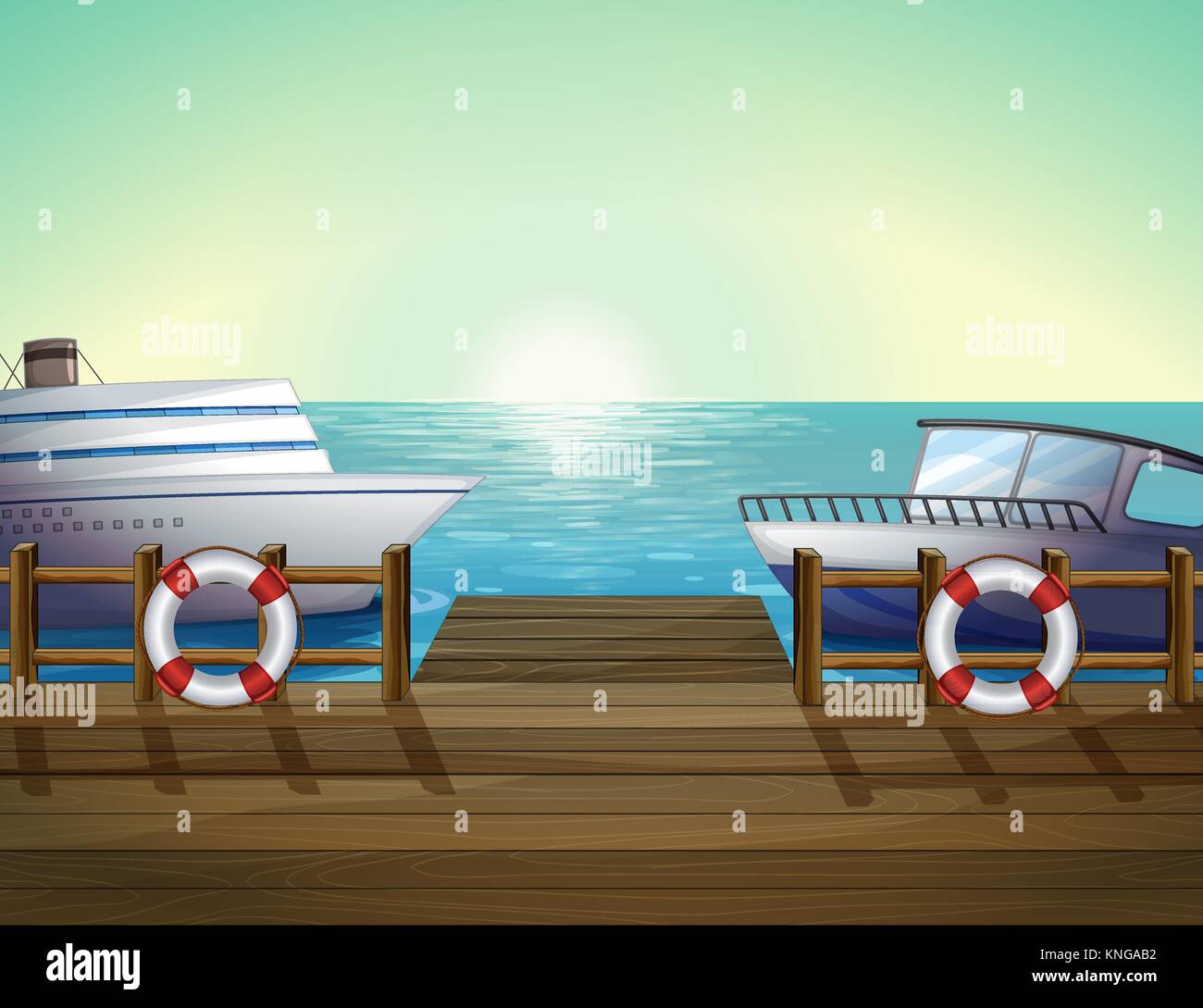 Illustrazione della vista la mattina del porto Illustrazione Vettoriale