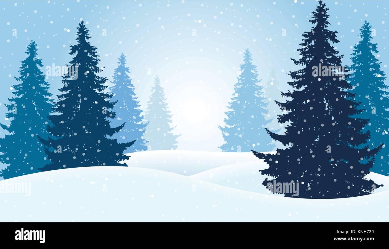 Illustrazione Vettoriale della foresta di inverno con neve e nebbia, adatto come Natale biglietto di auguri Illustrazione Vettoriale
