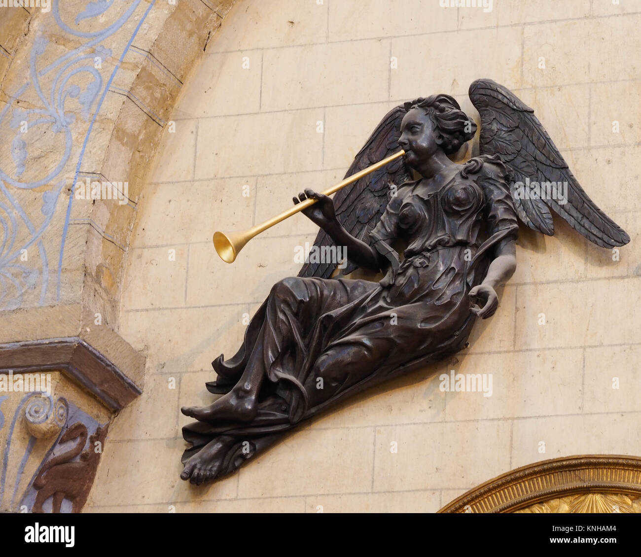 Angeli con tromba, montato sulla parete,Ely Cathedral, Ely, Cambridgeshire Foto Stock