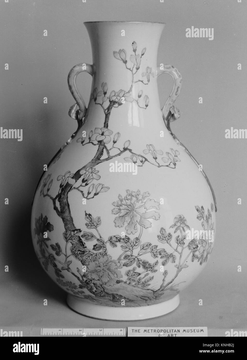Vaso con prugna, Magnolia e peonia. Periodo: dinastia Qing (1644-1911), nel Periodo Qianlong (1736-95); Cultura: Cina; medie: Porcellana dipinta in Foto Stock