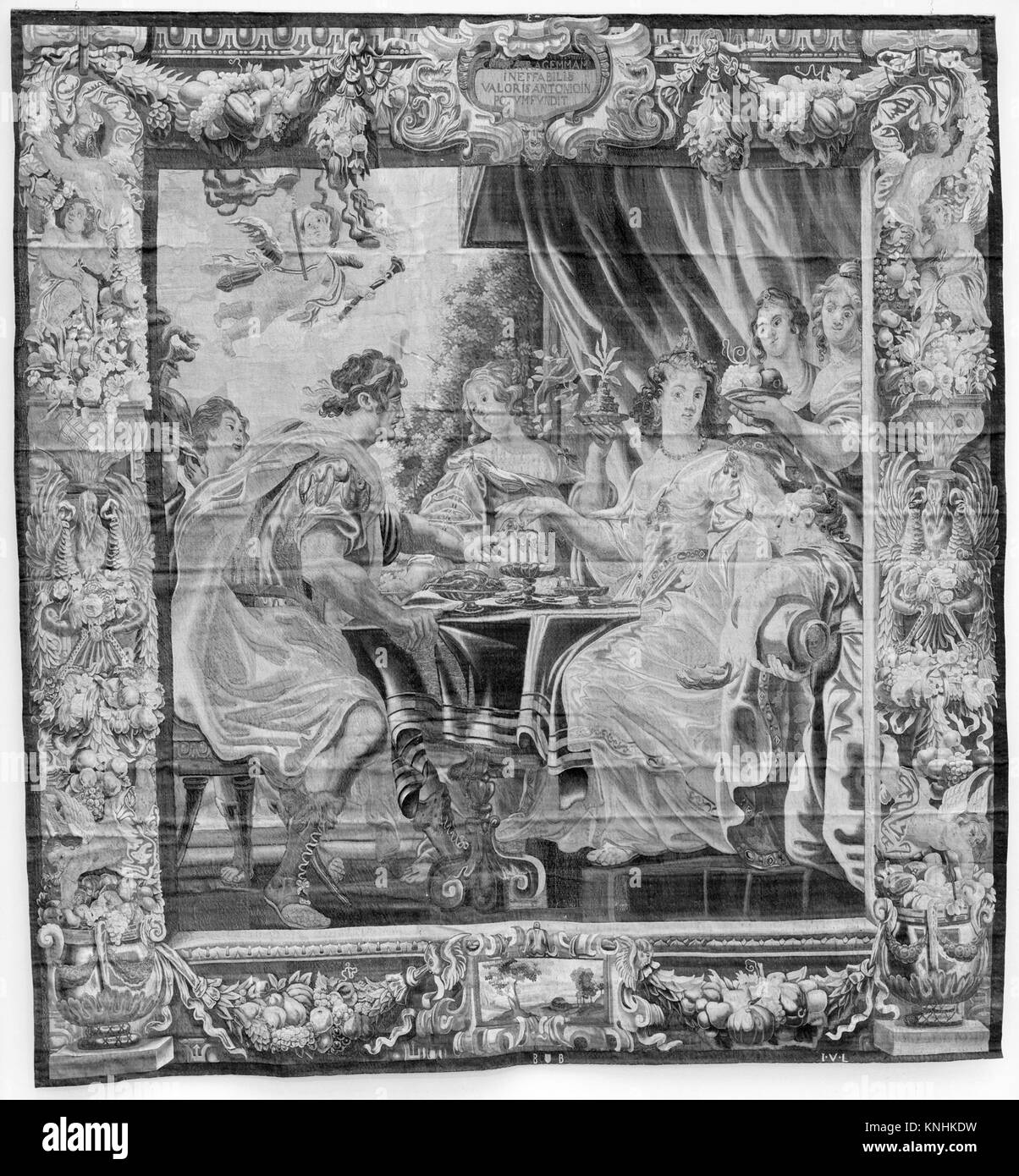 Questa opera raffigura Cleopatra che scioglie una perla nell'aceto, illustrando un drammatico momento di opulenza e decadenza nel mondo antico dalla serie "storia di Antonio e Cleopatra". Foto Stock