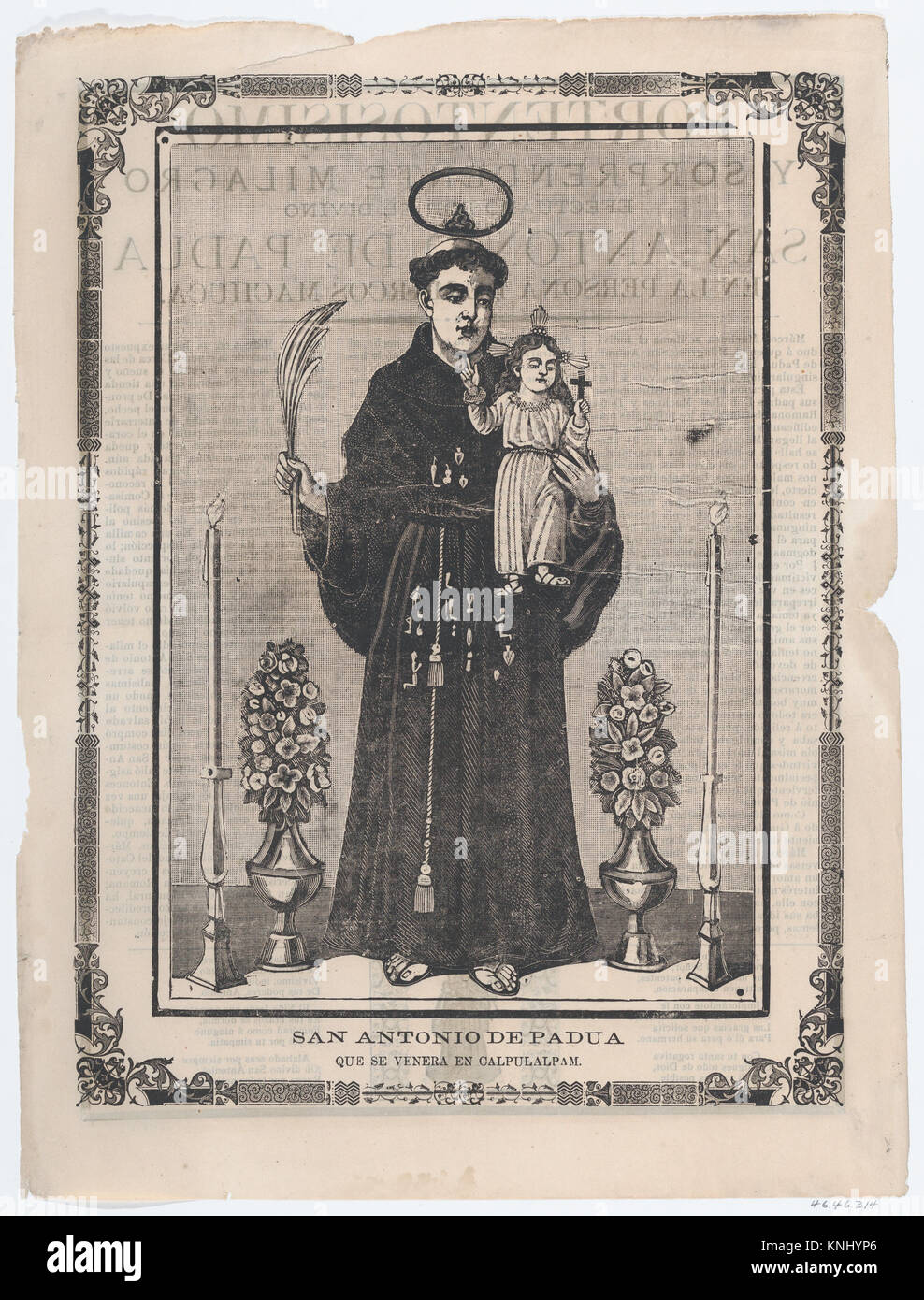 Broadsheet con immagine di San Antonio di Padova ha incontrato DP867949 729659 Artista: Jos? Guadalupe Posada, messicano, 1851?1913, Publisher: ? Antonio Vanegas Arroyo, 1850?1917, messicano, Broadsheet con immagine di San Antonio di Padova, ca. 1900?1910, foto-rilievo e in rilievo sulla carta buff, foglio: 15 15/16 in. ? 12 a. (40,5 ? 30,5 cm). Il Metropolitan Museum of Art di New York. La Elisha Whittelsey Collection, l'Eliseo Fondo Whittelsey, 1946 (46.46.314) Foto Stock